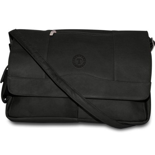 MLB Texas Rangers Black Leather Laptop Messenger Bag
