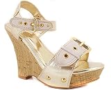 METALLIC BUCKLE ANKLE STRAP WEDGE