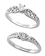14K White Gold Solitaire Style Heart Motif Wedding Set - 0.20 Ct.