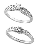 14K White Gold Solitaire Style Heart Motif Wedding Set - 0.20 Ct.