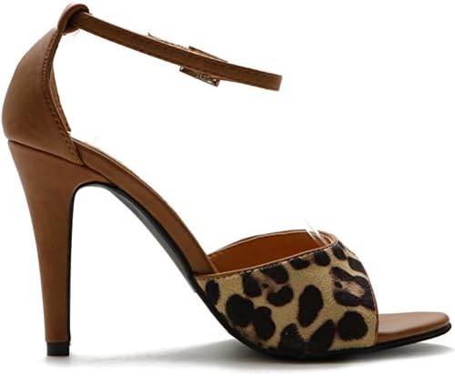 Ollio Women's High Heel Shoe Leopard Strap Sandal (10 B(M) US, Brown)