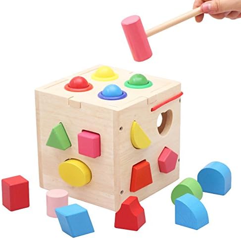 SMATTER Wooden Shape Sorting Box, 17 Hole Cube For Shape Sorter Cognitive And Matching Wooden Toys