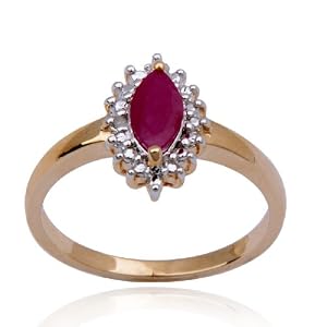 18k Yellow Gold Plated Sterling Silver Ruby and Diamond-Accent Ring, Size 7 by