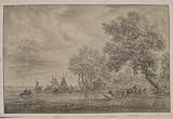 Canal Landscape By Salomon van Ruisdael. Size: 17.75 x 23.5 Inches. Rare Art Print
