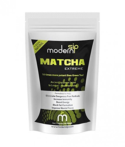 Modern Sip Matcha Green Tea Powder - 100% Natural, 167x Anti-aging Antioxidants Than Brewed Green Tea - Great Tasting Easy to Make Matcha Green Tea - Which Helps Weight Loss, Fat Burner, Increase Immunity, Enhance Energy, Metabolism Booster, Improve Mental Focus, Yogi Detox Healthy Cleansing Formula, Eliminate Dangerous Free Radicals & Rejuvenate Your Skin - Can Be Used for Tea or Ice Cream, Sipping, Baking, Pastries, Smoothies