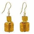 Earrings - E441 - Murano Style Glass - Square Style ~ Topaz (Gold)