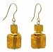 Earrings - E441 - Murano Style Glass - Square Style ~ Topaz (Gold)