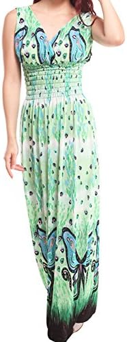 V Collar Peacock Bohemia Long Beach Maxi Dress Size L (C16)