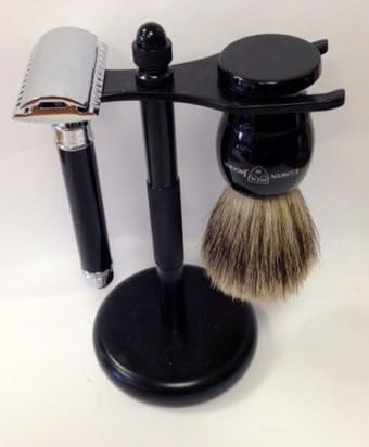 Edwin Jagger De86 Razor + Pure Badger Brush and Black Matte Stand 3 Piece
