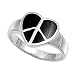 Peace Sign Ring Black Onyx Stone - Sterling Silver - Face Height: 12 mm - Band Width 3mm - Rhodium Plated - Sizes: 6-9