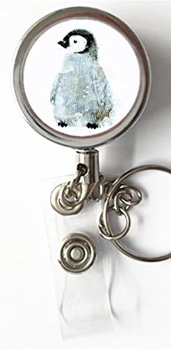 Luiy - Little Penguin - Retractable ID Card Badge &amp; Key Reel, Custom Name Tag Badge Holder, Belt Clip, Metal