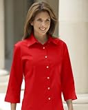 Ladies 3/4 Sleeve Solid Dress Shirt, Red
