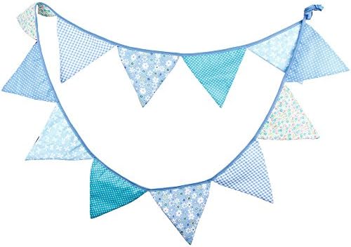 New Arrival 12 Flags 3.2M Fabric Banners Pirate Bunting Decor Birthday Party Baby Shower Decoration Room Garland Christmas Decoration (Triangle, Blue)