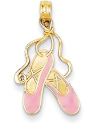 14k Yellow Gold Enameled Ballet Slippers Charm 7/8"