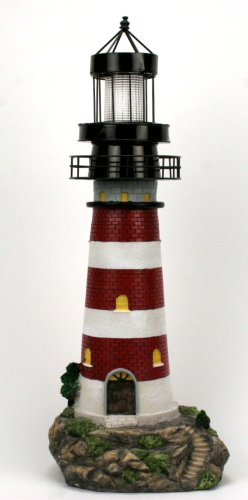 Solar Powered Illuminated Lighthouse - Red and White