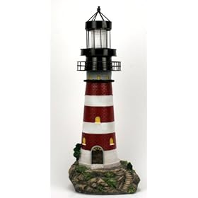Solar Powered Illuminated Lighthouse - Red and White