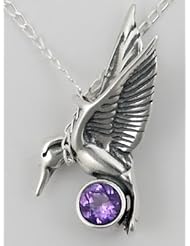 A Sweet Hummingbird in Sterling Silver and Accented with Genuine Amethyst Quartz, Made in America