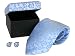 Floral Silver Grey & Light Blue 100% Silk Necktie & Cufflinks