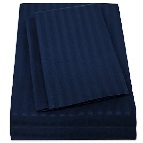1500 Supreme Collection Dobby Striped Sateen 4 Piece Bed Sheet Set Deep Pocket - All Sizes, 23 Colors - King, Dobby Stripe Navy