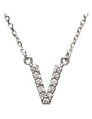 Letter V Diamond Initial Necklace in 14k White Gold
