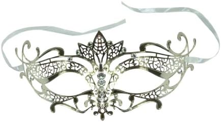KAYSOKayso International Inc Men's Chrome Metal Masquerade Collection Venetian LaserCut Filigree Eye Tiara Mask W Crystal Rhinestones One Size Fit All Silver