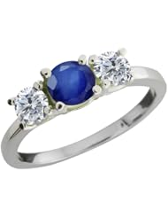 1.26 Ct Round Blue Sapphire G/H Diamond 18K White Gold Ring