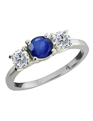 1.26 Ct Round Blue Sapphire G/H Diamond 18K White Gold Ring
