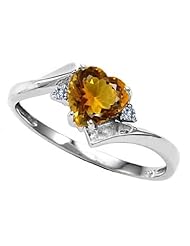 Tommaso Design (tm) Heart Shape 6mm Genuine Citrine and Two Diamonds bypass Ring