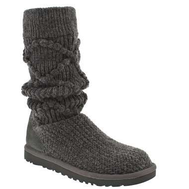 Ugg Argyle Knit Boots - 5.5 Uk - Light Grey - Fabric
