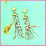  : 14K 2-Tone Beaded Heart & Wavy Tassel Earrings