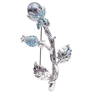 Vintage Turquoise Rhinestone And Silver Tone Ball Flower Brooches and Pins by 