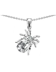 Original Star K (tm) Spider Pendant With 9x7mm Oval Genuine White Topaz in 925 Sterling Silver