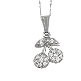 Amazon.com: 14k White Gold Diamond Cherry Pendant (.08 cttw, I-J Color, I2 Clarity), 18