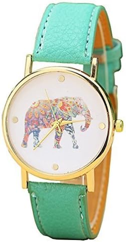 UnknownRyanwayland Fashion Multi Color Flower Elephant Women's Leather Dress Watches Gold / Mint Green
