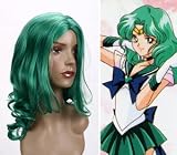 Cosplayland C123 - Sailor Moon Neptune Mittel-parted curly Party mid-long green Wig