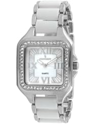 Peugeot Womens 7060S Swarovski Crystal Bezel Silver-Tone and White Acrylic Bracelet Watch
