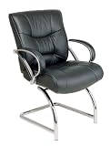 Deluxe Mid Back Leather Visitors Chair With Chrome Base And Padded Chrome Arms By Office Star