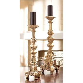 Set of 2 Classical Gold Tone Victorian Style Column Candle Holders by CC Home Furnishings