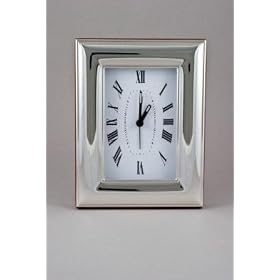 Quartz Alarm Sterling Silver Clock with Plain Border and Easy to Engrave - Maleka 5 X 6 1... by Quartz Alarm Sterling Silver Clock- Maleka 5 X 6 1/2