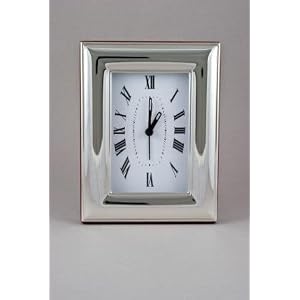 Quartz Alarm Sterling Silver Clock with Plain Border and Easy to Engrave - Maleka 5 X 6 1...