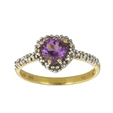 10k Yellow Gold Heart Shaped Amethyst and Diamond Ring