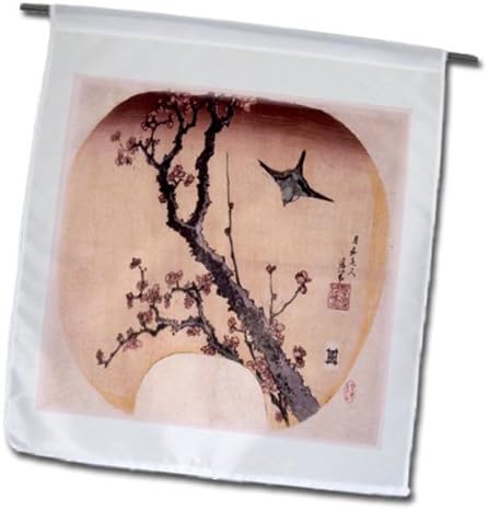 3dRose fl_163297_1 Image of Japanese Painting of Cherry Blossoms and Warbler Garden Flag, 12 by 18-Inch