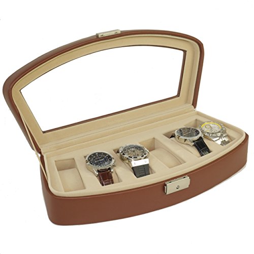 Tech Swiss TS563BRN Watch Box Storage Case For 6 Watches Brown Leather Lock