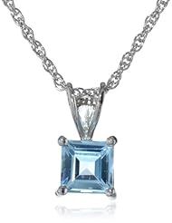 Sterling Silver 6mm Square-Cut Blue Topaz Pendant Necklace