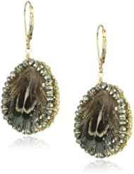 Eva Hanusova "Fancy Feather" Pheasant Pyrite Crochet Earrings