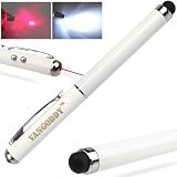 Premium Aluminum Stylus with Professional White Finish Plus Laser Pointer & LED Flashlight by VanGoddy **Batteries Included!!!** for the Amazon Kindle Fire Tablet