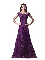 A-line Dropped   Waistline Cap Sleeves Off the Shoulder Floor Length Lace Applique Organza Scoop Neck Prom Dress 