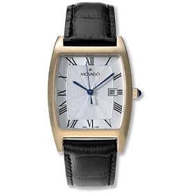 Click here to buy Movado Dress Mens' Watch Tonneau 14K Yellow Gold Tone on tone Platinum colored Dial on Black... by Movado.