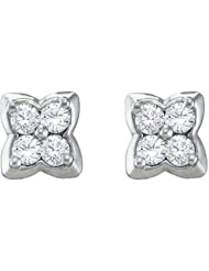 14KT White Gold 0.28 CTW Round Diamond Ladies Flower Earrings