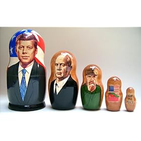 Russian Political Nesting Doll Cubin Cuba Crisis Kennedy Khrushchev Castro REAR 5 Pcs / 7in set #DSCI 41